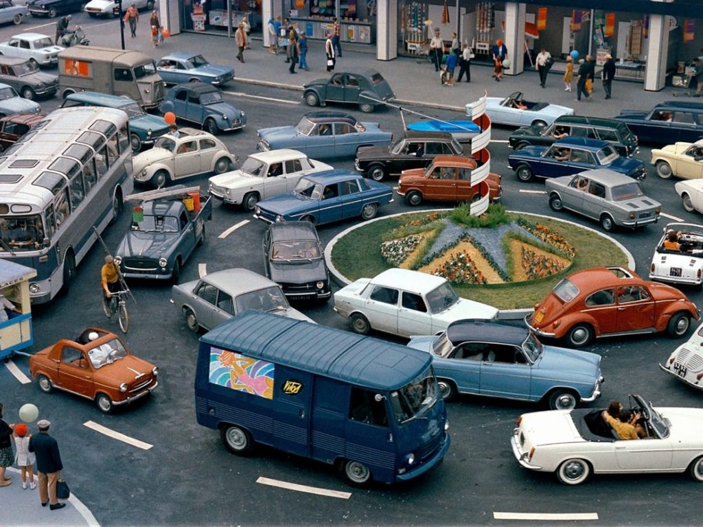 The Carousel of Cars in Jacques Tati's PlayTime (1967).